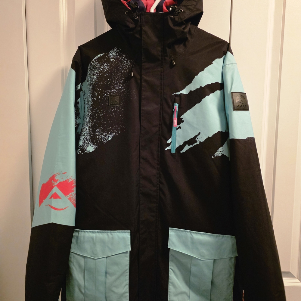 OOSC SIZE UNISEX Medium Black and Teal Hooded Jacket